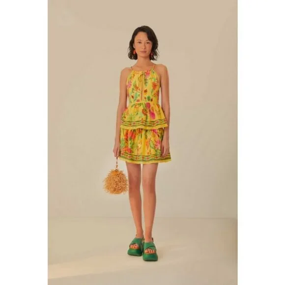 💕FARM RIO💕 Yellow Delicate Fruit Garden Sleeveless Blouse ~ Medium NWT